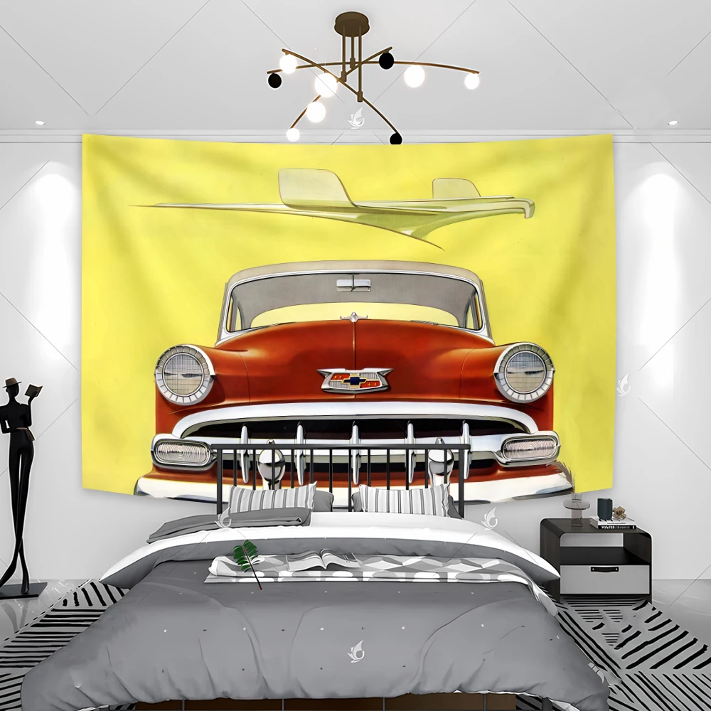 Vintage Style Scene Cool Racing Car Polyester Tapestry Dormitory Decoration Home Bedroom Living Room Background Cloth