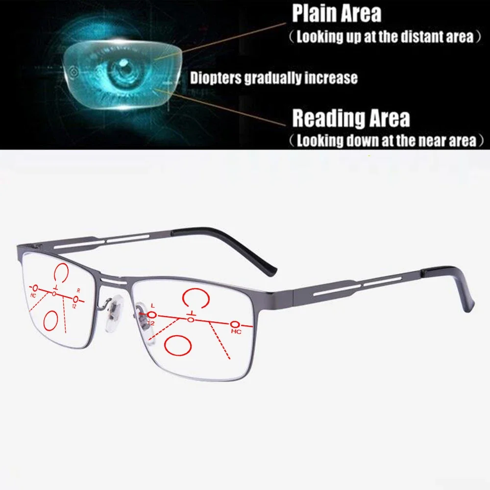 Clara Vida Business Ultra-light Hollow Temples Progressive Multifocal Reading Glasses +0.75 +1 +1.25 +1.5 +1.75 +2 +2.25 to +4