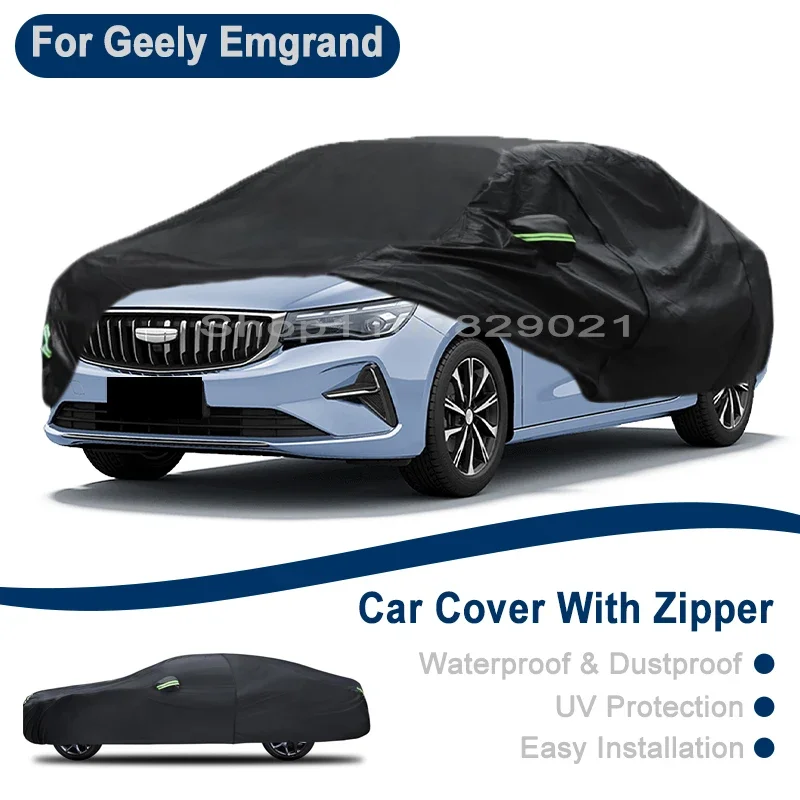 

Outdoor Full Vehicle Cover For Geely Emgrand - Side Zipper Design, Waterproof Dustproof Sun Protection Car Cover