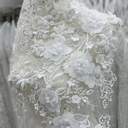 Handmade Three-Dimensional Flowers Delicate Sequins Beads Tulle Embroidery Lace Fabric Suitable For High-End Wedding Dresses