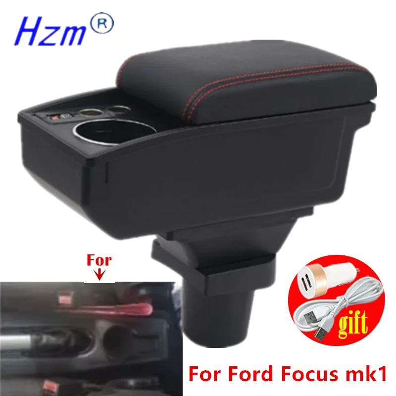 Für Ford Focus MK1 Armlehnenbox, für Ford Focus Auto-Armlehnenbox, Mittelkonsole mit Getränkehalter, spezielles Nachrüst-Autozubehör