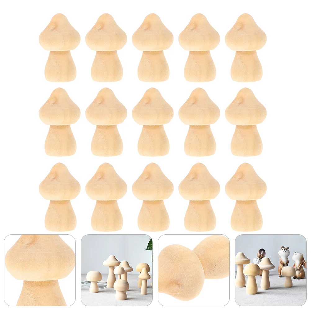 15 Pcs Crafts Small Wooden Mushroom DIY Unpainted Artificial Unfinished Ornament Sculpture Toy Child