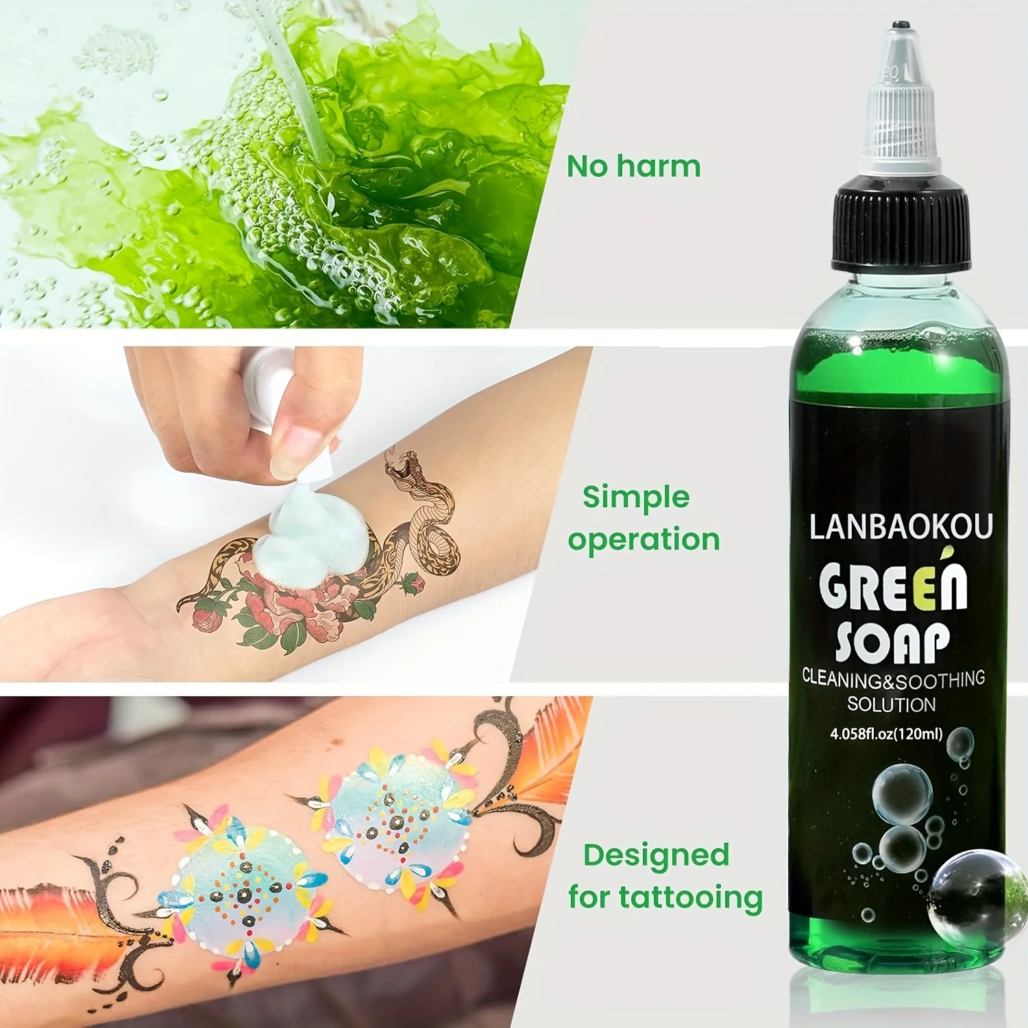 120ml Tattoo Blue Green Soap Set with Mousse Bottle Tattoo Auxiliary Tool Large Capacity Tattoo Blue Green Soap