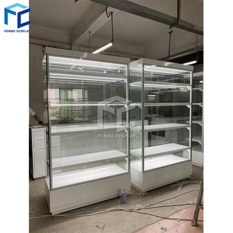 2025customized. retail store LED illuminated lockable opening by tempered glass display showcase display cabinet with lights