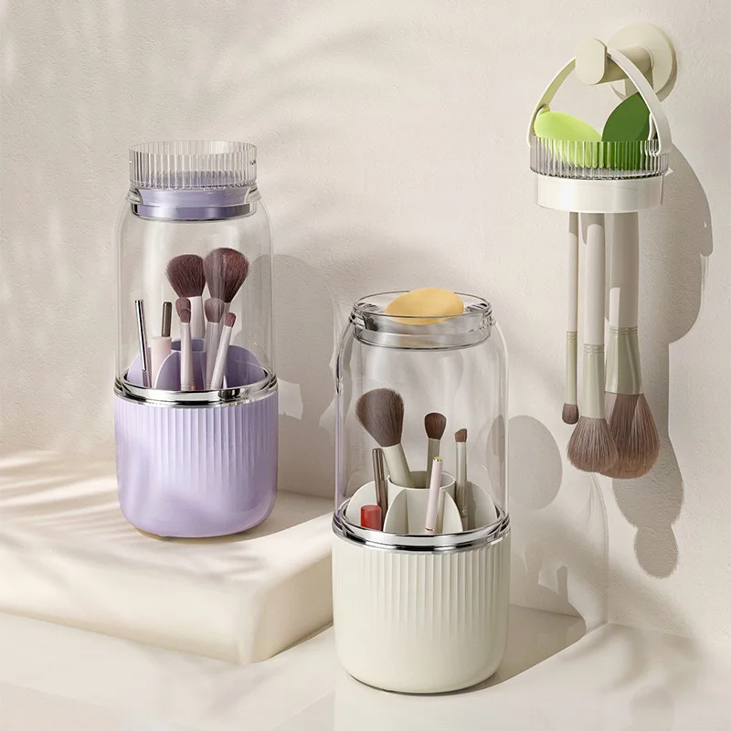 

360 Rotating Makeup Brush Organizer Washable Drying Vanity Storage Box for Brushes Eyeshadow Lipstick Dustproof