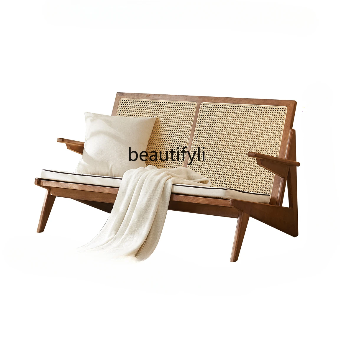 

Nordic Balcony Rattan Chair Armchair Single Mid-Ancient Solid Wood Rattan Chair Modern B & B Leisure Chair