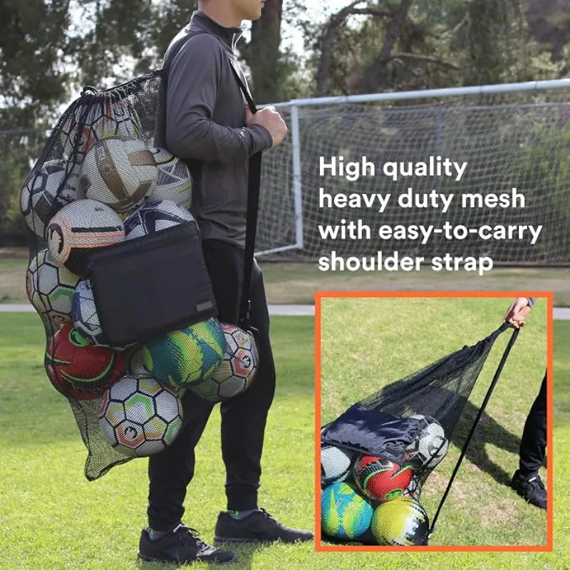 Extra Große Netz-Sporttasche mit Kordelzug und Verstellbarem Schultergurt für Fußball, Basketball, Volleyball und Schwimmausrüstung – Detail 4
