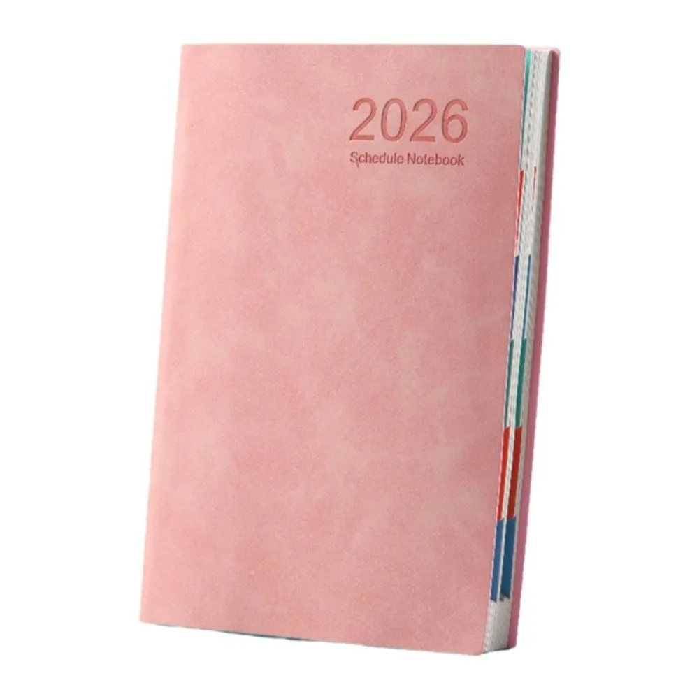 

A5 2026 365-Day Schedule Notebook PU Leather Cover with Ribbon Bookmark Schedule Planner Notepad Wear-resistant