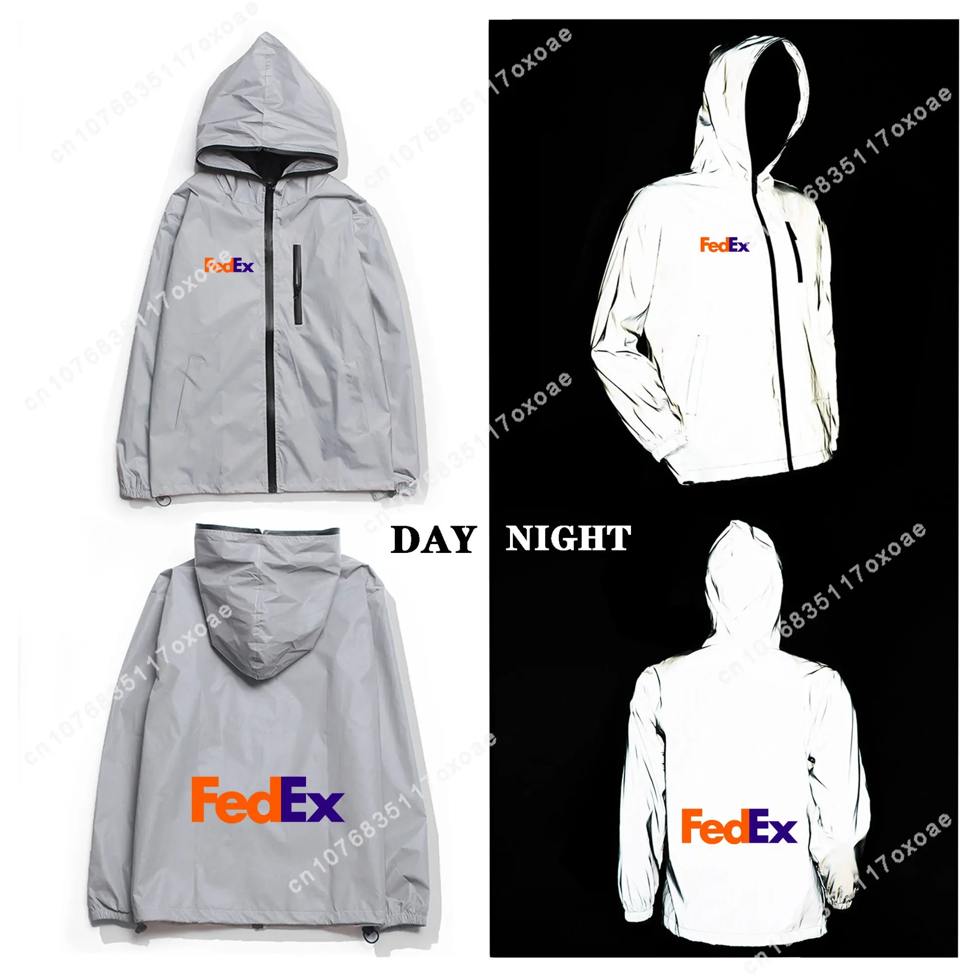 

FedEx Reflective Jacket Mens Womens Coat Hooded Windbreaker Run Jackets Cycling Hiking Zipper Custom Hoodie