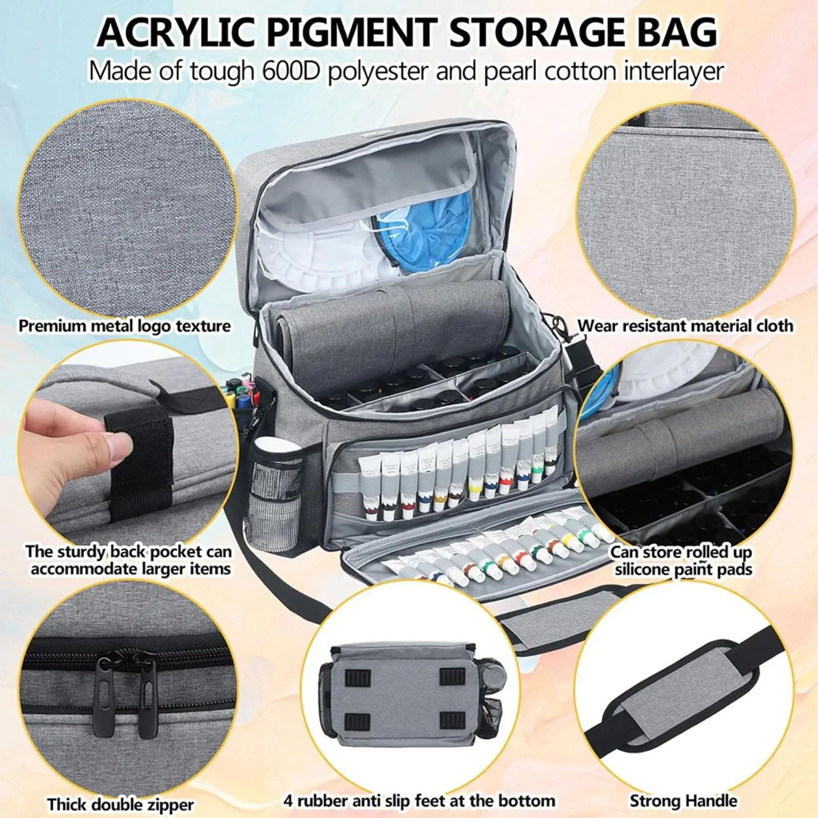 

Acrylic Paint Organizer Bag Paints Brush Holder Carrying Case Art Supplies Storage Bag for Studio Artists Beginners Men Women