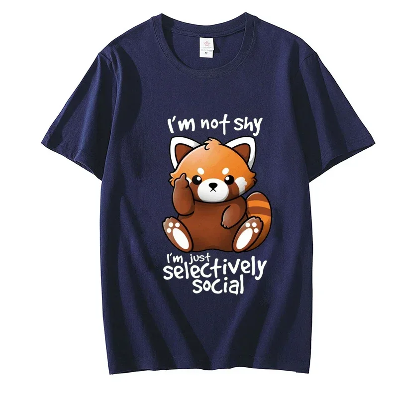 Shy Red Panda Print T-shirt for Women Clothes Chibi Animal Funny Cute Tshirt Short Sleeve Tee Tshirts Clothing Aesthetic Clothes