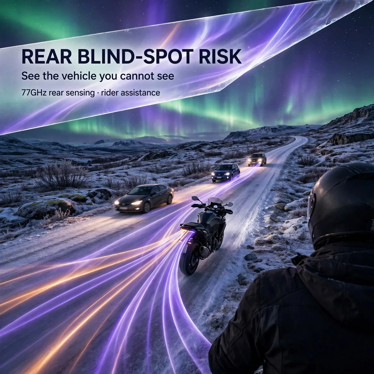 77GHz Motorcycle Blind Spot Monitoring Radar System with Dual LED Warning Indicators – Up to 70m Rear Detection, BSD 8.4m, LCA 5