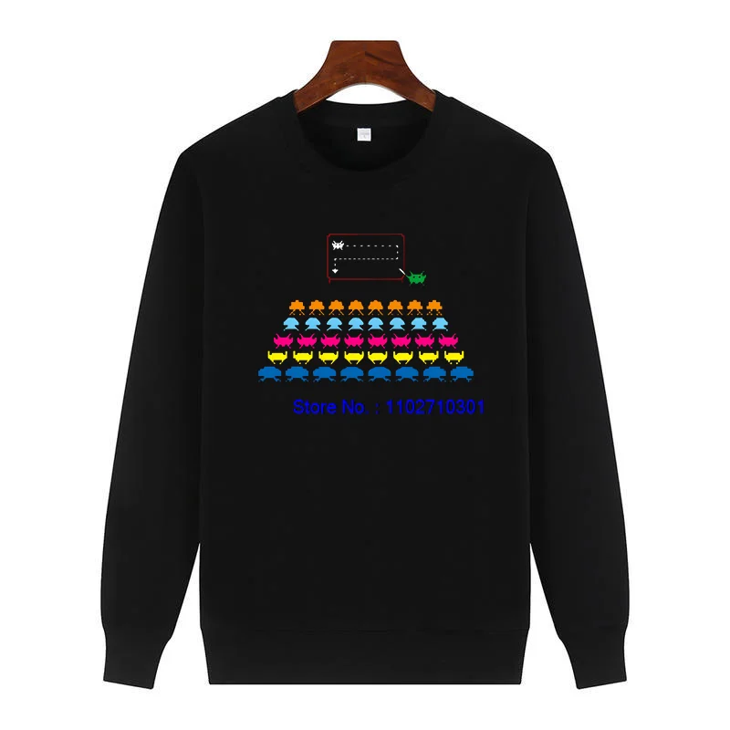 Men's Pixel Funny Printed Fleece Pullover Hoodie Crew Neck Sweater Winter Essentials Suitable for All Ages