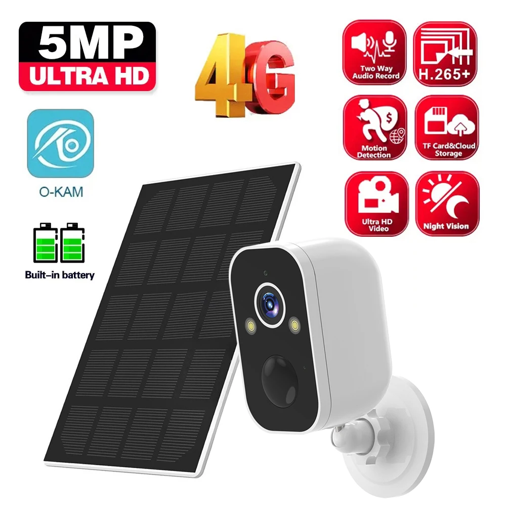 4G Or Wifi Camera With Solar Panel Outdoor 5MP Video AI Human Detection Two Way Audio Surveillance Security CCTV IP Cameras