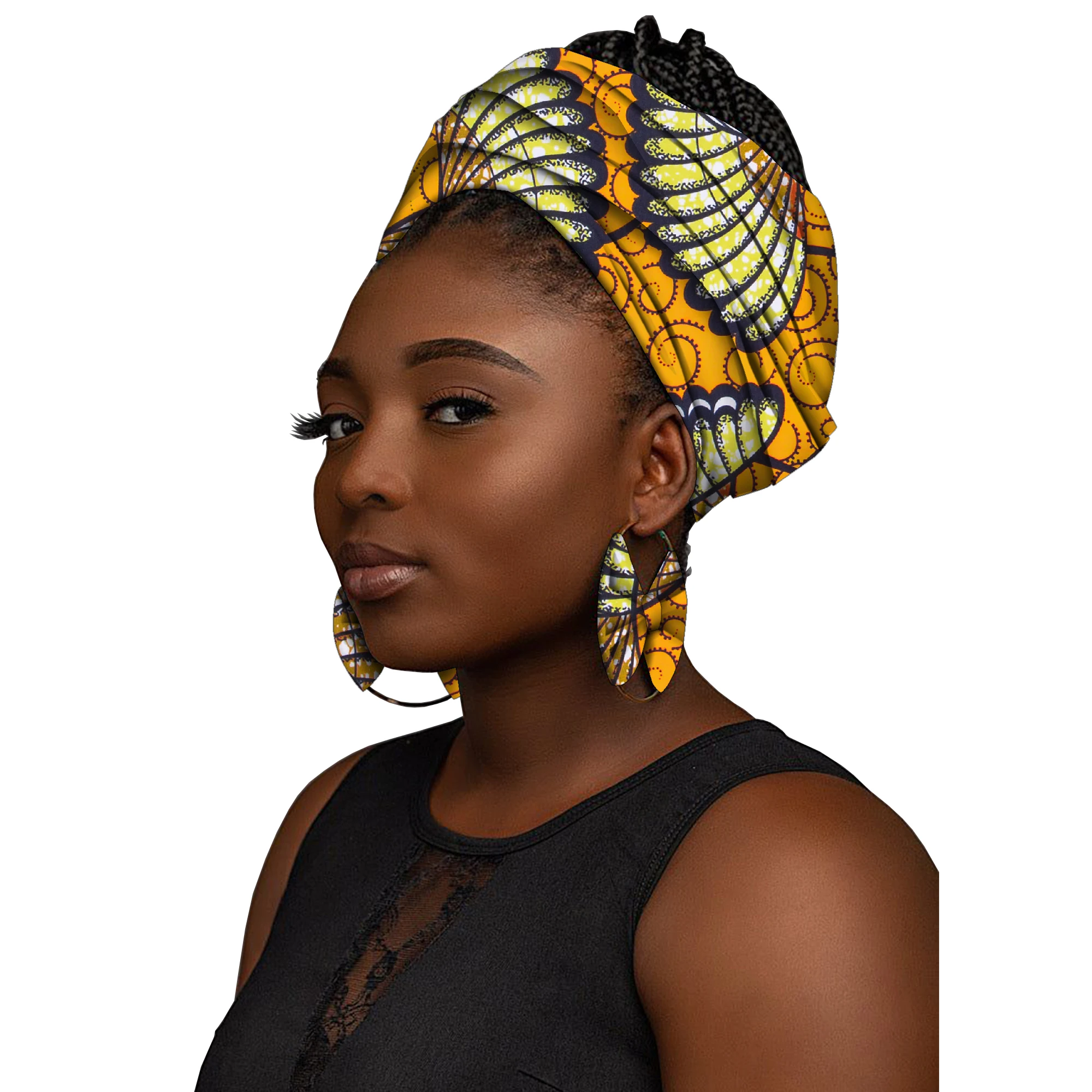 African Headtie Print Headwrap Ankara Wax Fabric Headwraps Kente Scarves and Earrings 2 Pieces WYB911 - view 2
