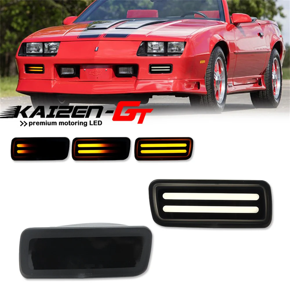 

Switchback LED Sequential Amber Car Front Turn Signal Lights w/ White DRL/Parking Lights For Chevrolet Chevy Camaro 1985-1992