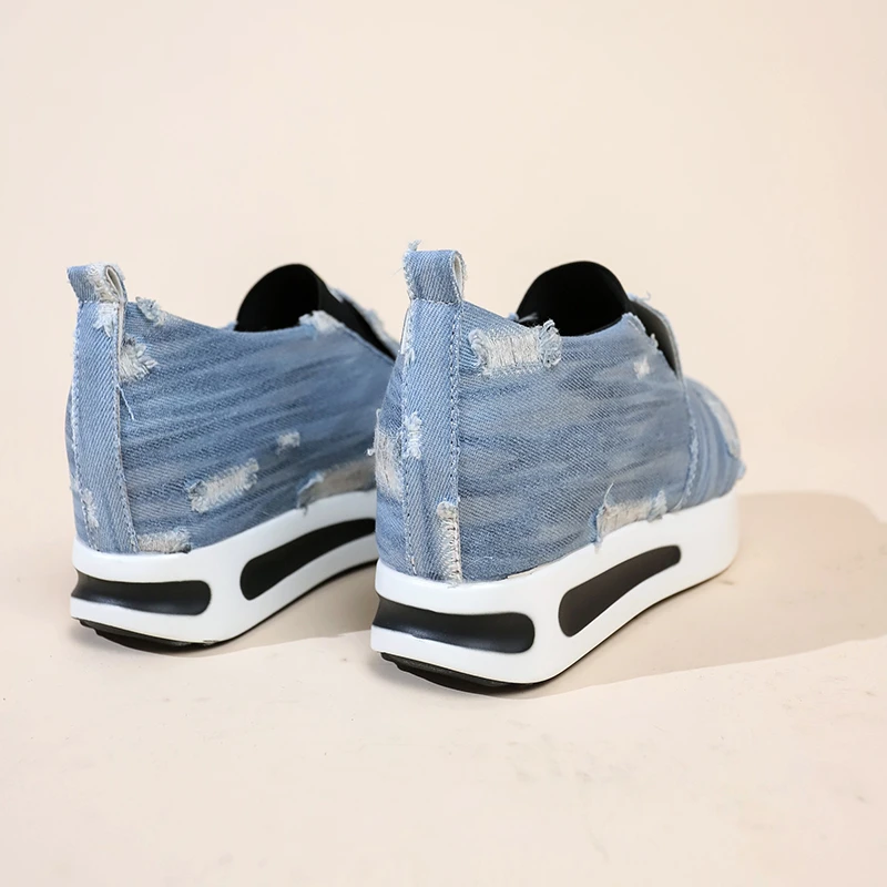 Denim fabric Wedge Loafers Shoes for Women 2024 New Height Increasing Platform Sneakers Woman Lightweight Slip On Casual Shoes