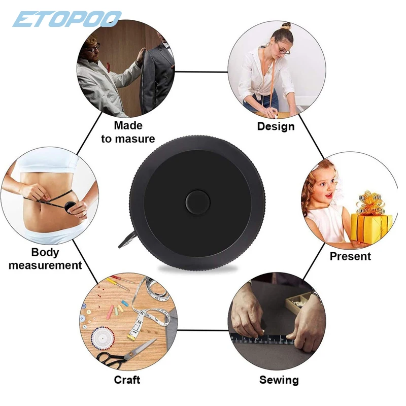 Black Double Sided Measuring Tape Auto 1.5m 60inch Retractable Tools Flexible Sewing Mini Measuring Tape