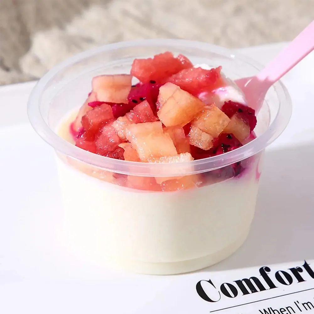 

50Pcs 250ML Disposable Salad Cup Transparent Plastic Dessert Cups Bowls Container with Dome/Flat Lids for Ice Cream Cupcake