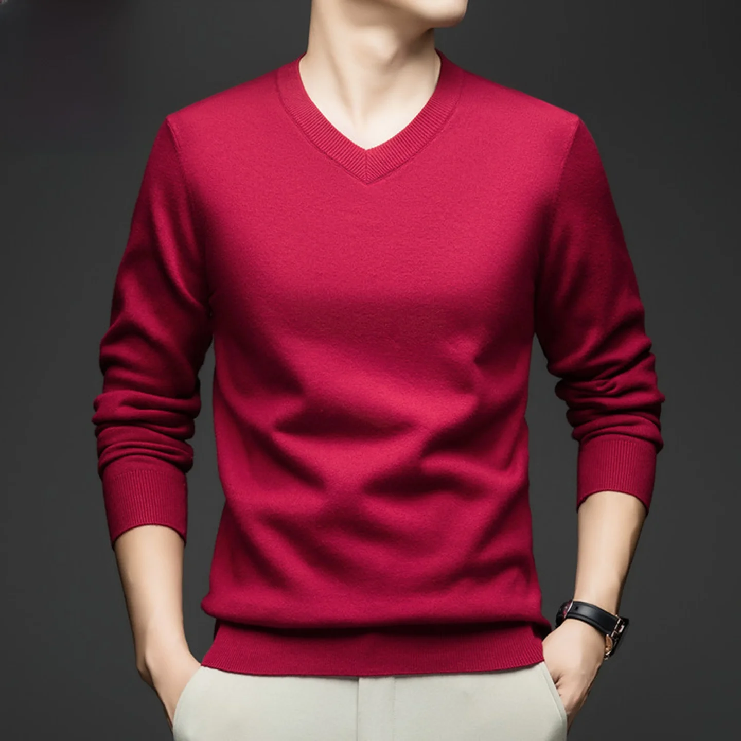 

Legend Paul Men's V-Ne Thin Knitted irt Loose Fit Spring Autumn Pure Color Casual Sle Long Sve Inner Wear Base Layer...