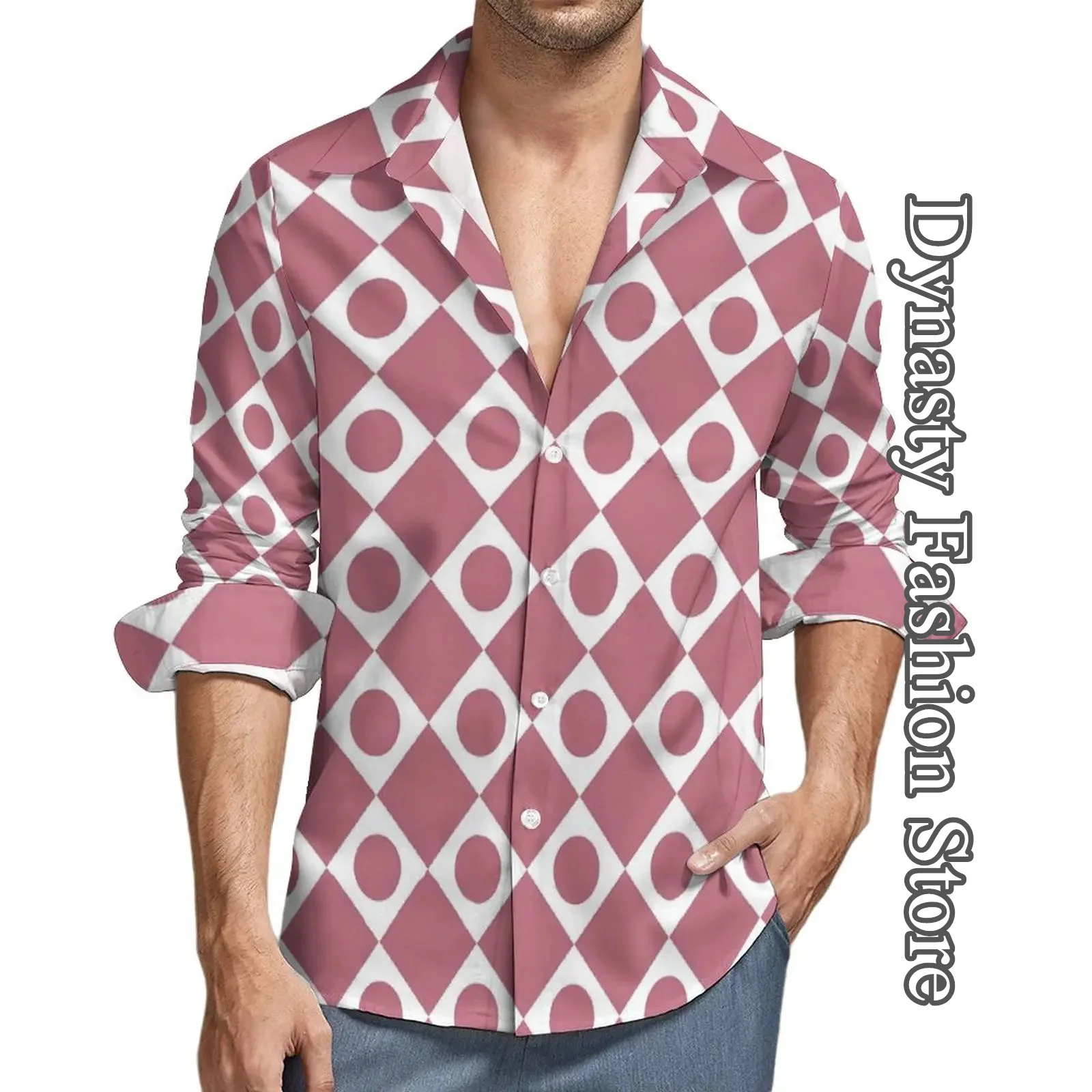 قميص رجالي مطبوع على الشبكة ، أكمام طويلة ، توبات بأزرار ، أزياء كاجوال يومية ، ملابس عصرية للذكور ، ملابس الشارع الكلاسيكي ، الربيع ، الخريف #4