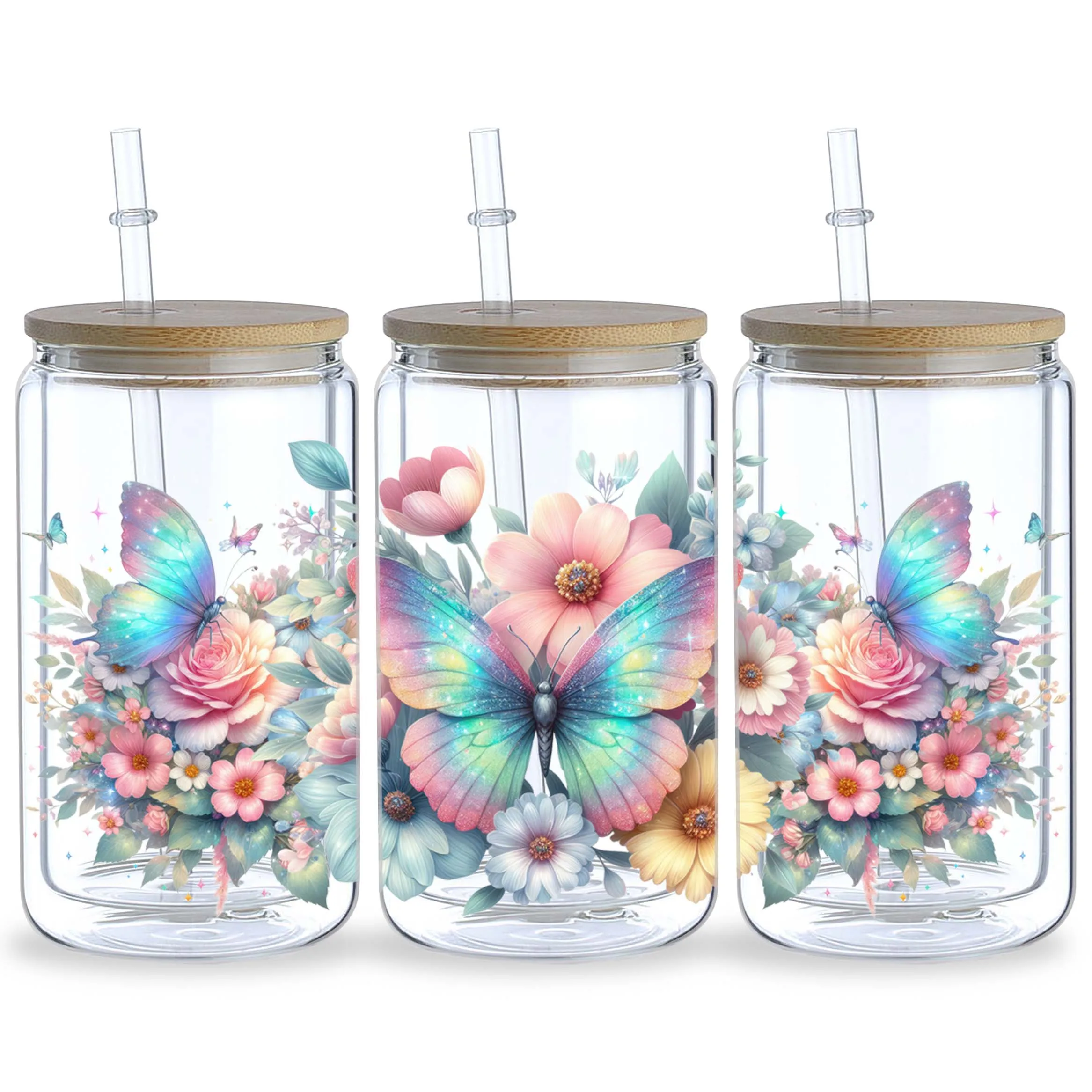 5sheets Butterfly Pattern UV DTF Cup Stickers, Waterproof Sticker Pack For Decorating Mugs, Cups, Bottles, School Supplies, Etc