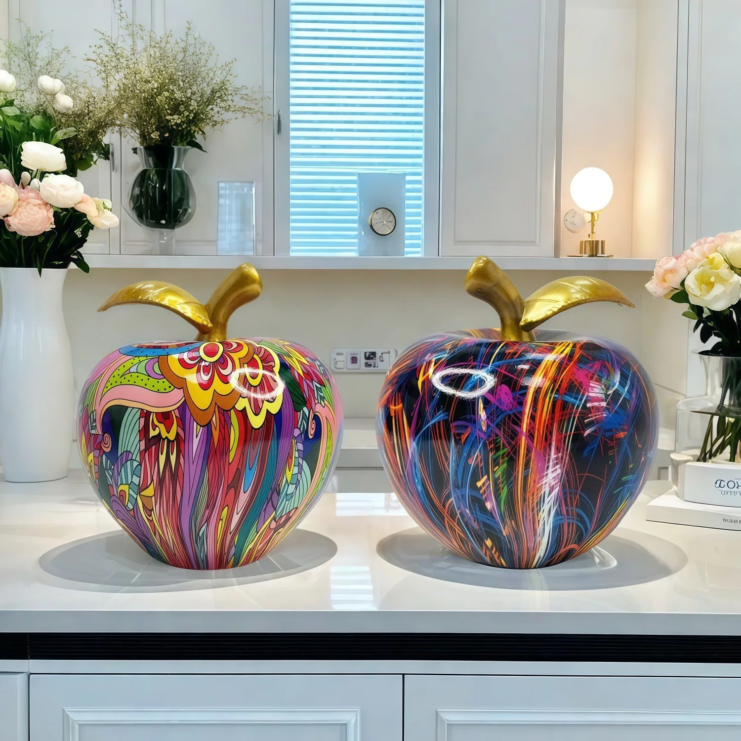 Apple Decorate Resin Graffiti Doodle Table Ornaments Colorful Christmas Birthday Gifts for Home