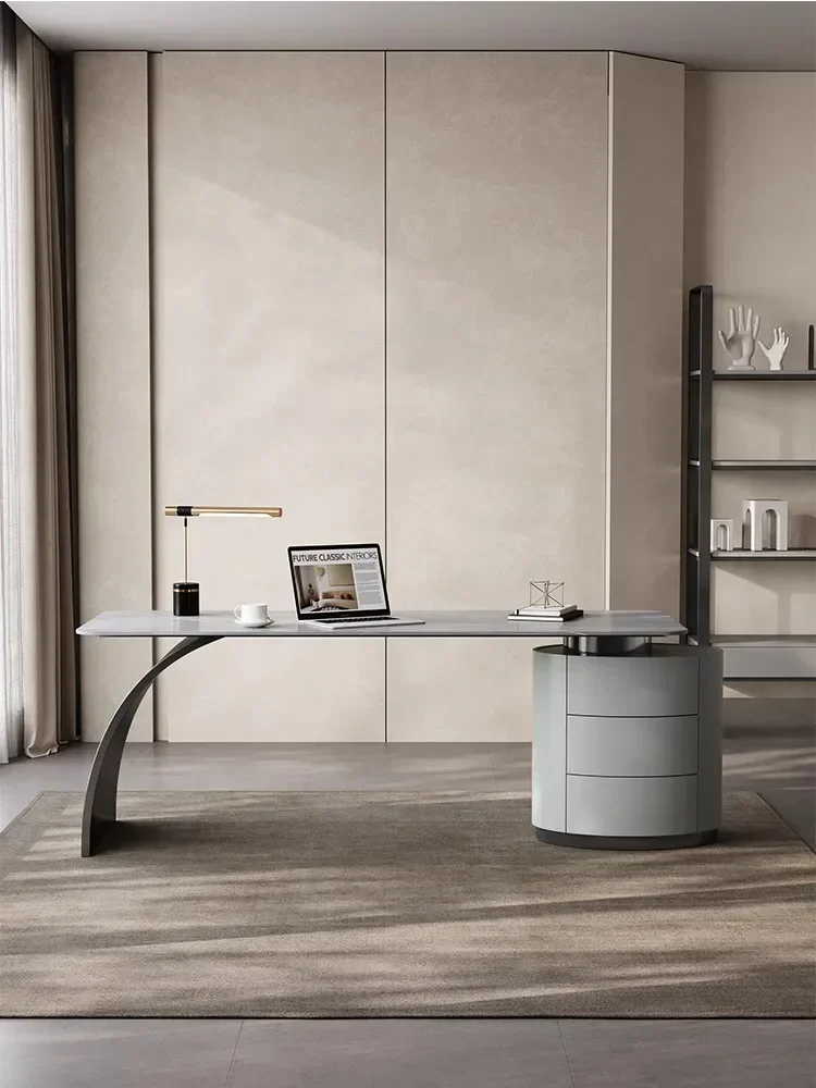 

N Bright Stone Plate Desk Study Desk Light Luxury Designer Computer Desk Integrated Office Table