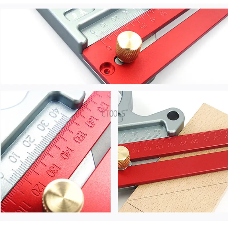 Combination Square Woodworking T Ruler 200-400mm Aluminum Alloy Scribing Ruler 45/90° Precision Scoring T Ruler Marking Tool