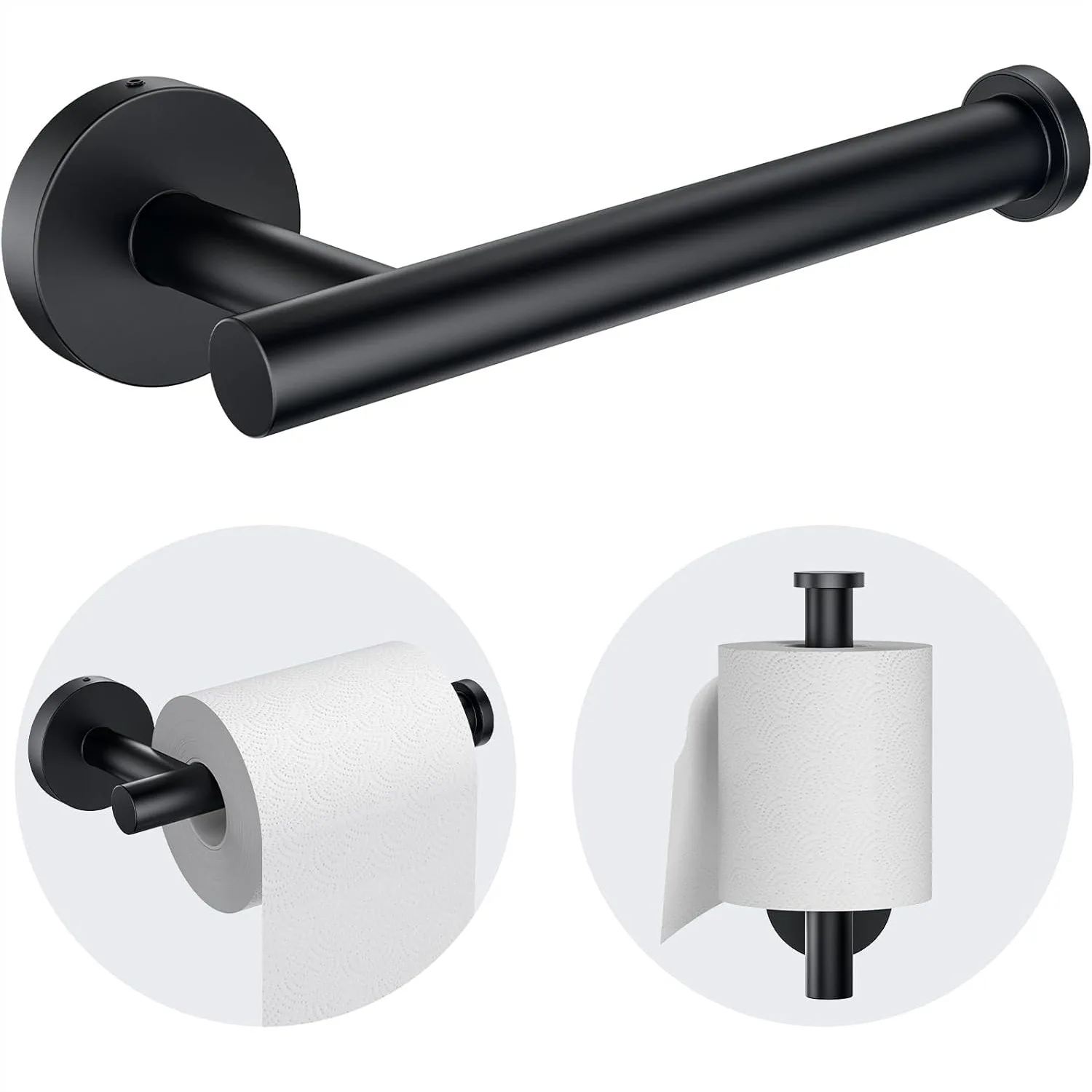 

Toilet Paper Holder Wall Mount - Sturdy Round Matte Black for Mega Roll, Premium 304 Stainless Steel Bathroom