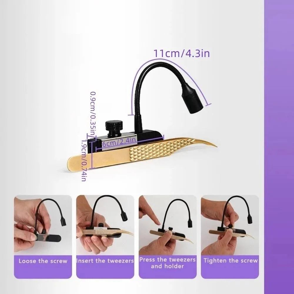 Portable UV Light for Lash Extensions Handheld Mini Eyelash Extension Tweezers Fast Curing No Heat Gooseneck UV LED Light view 4