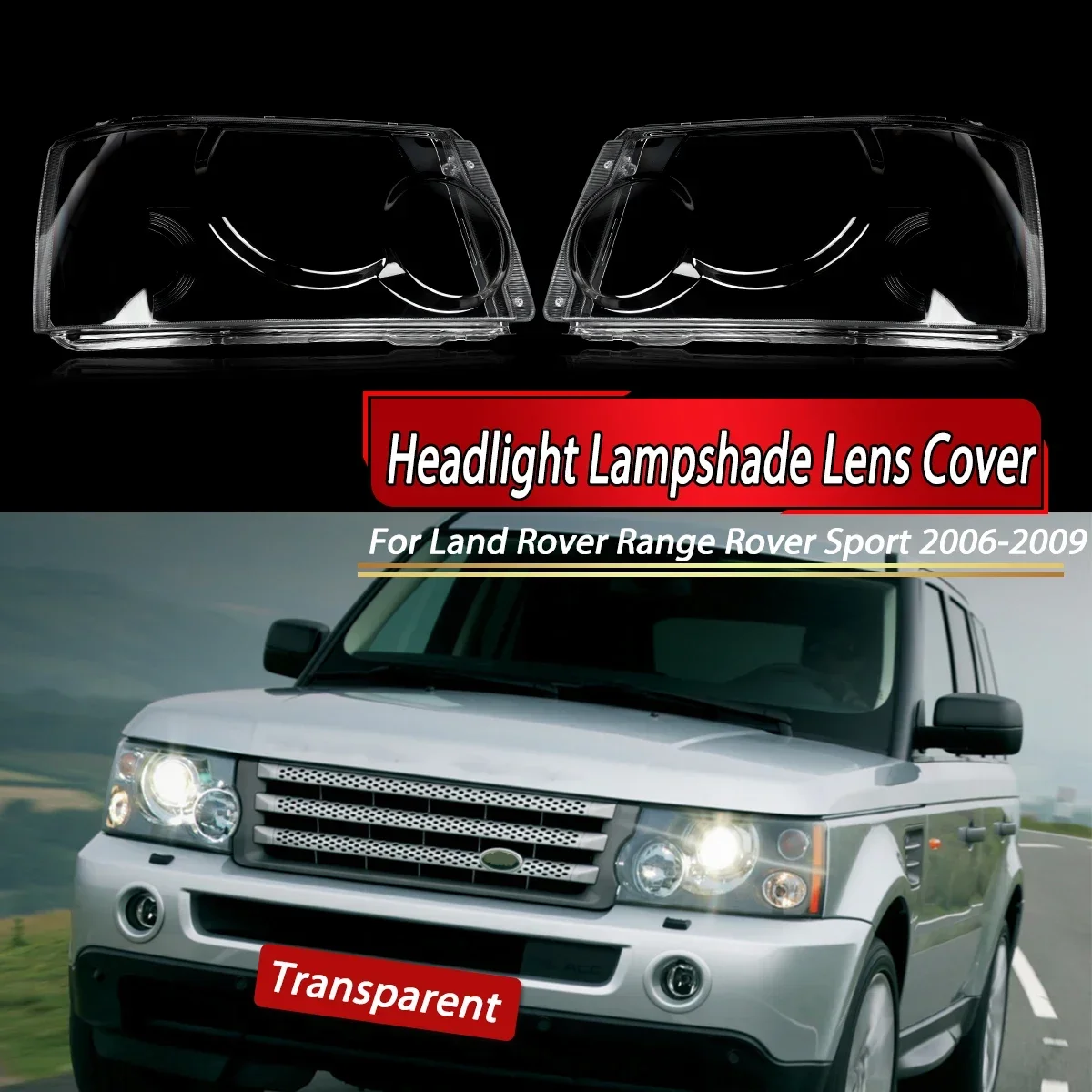 For Land Range Rover Sport MK1 L320 Front L+R Headlight Lens Cover Kit 2005-2009