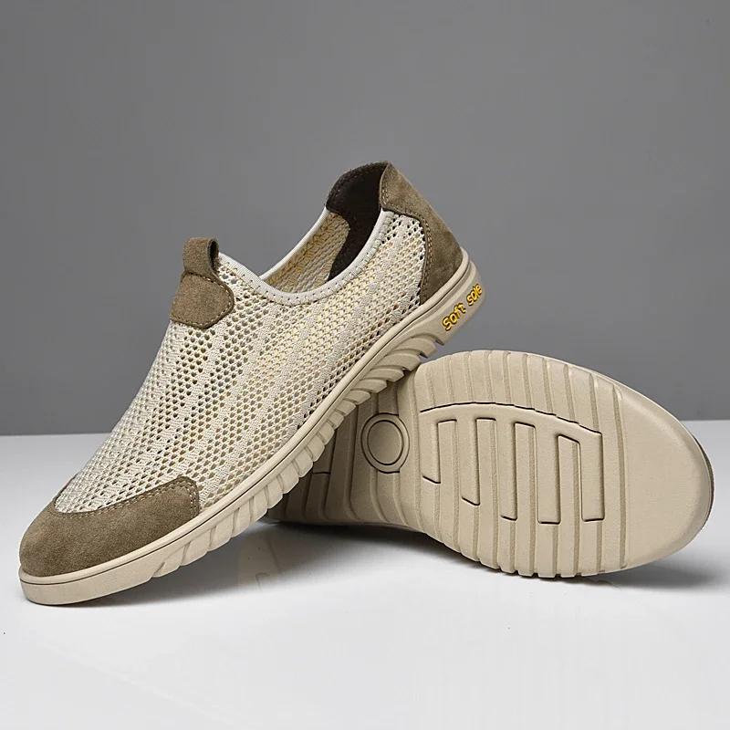 Breathable Mens Casual Shoes Hollow Out Men Loafers Cool Moccasins Handmade Slip on Driving Shoes Lightweight Male Summer Flats