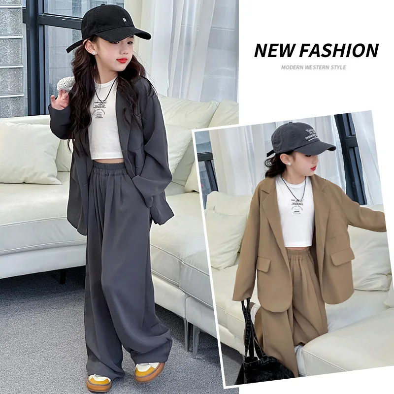 child Casual Costumes Girls Blazer Clothing Set Spring Autumn Kids Suits Jackets+Pants Fashion Loose Teenage Casual Outfits 4-14