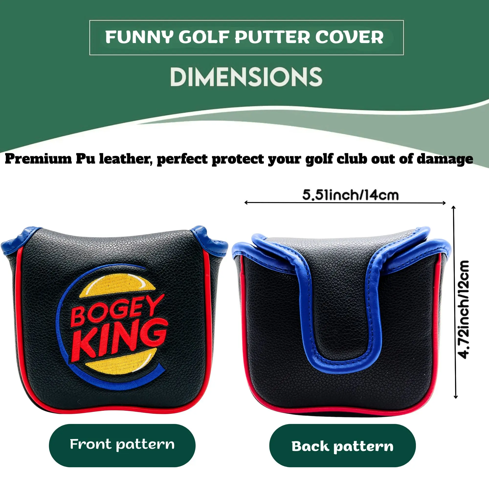 Funny Bogey King Golf Headcover Covers , Golf Mallet Blade Putter Cover Blade Putter Cover Putter Headcover For Golf Lovers view 4