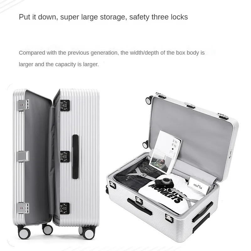 Imagem -06 - Alumínio Magnésio Alloy Bagagem Trolley Case Grande Capacidade Universal Roda Frente Abrir Malas de Viagem Senha Board Bag