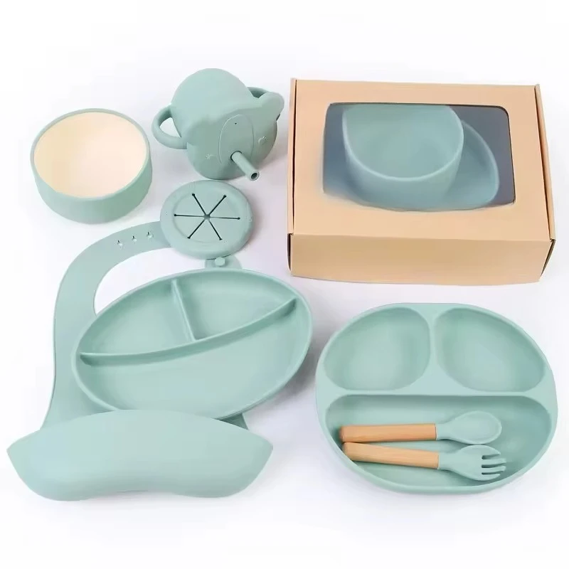 

Children's Silicone Bib Spoon Bowl Baby Accessories Feeding Cutlery Set 2 in 1 Baby Snacks and Drinks Cup Lid with Straw