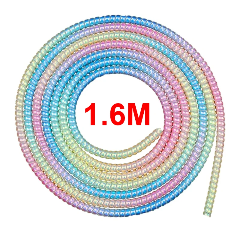 1.6m Colorful Laser Spiral USB Charger Cable Cord Protector Wrap Cable Winder For iPhone Samsung Xiaomi Huawei Data Cable Sleeve