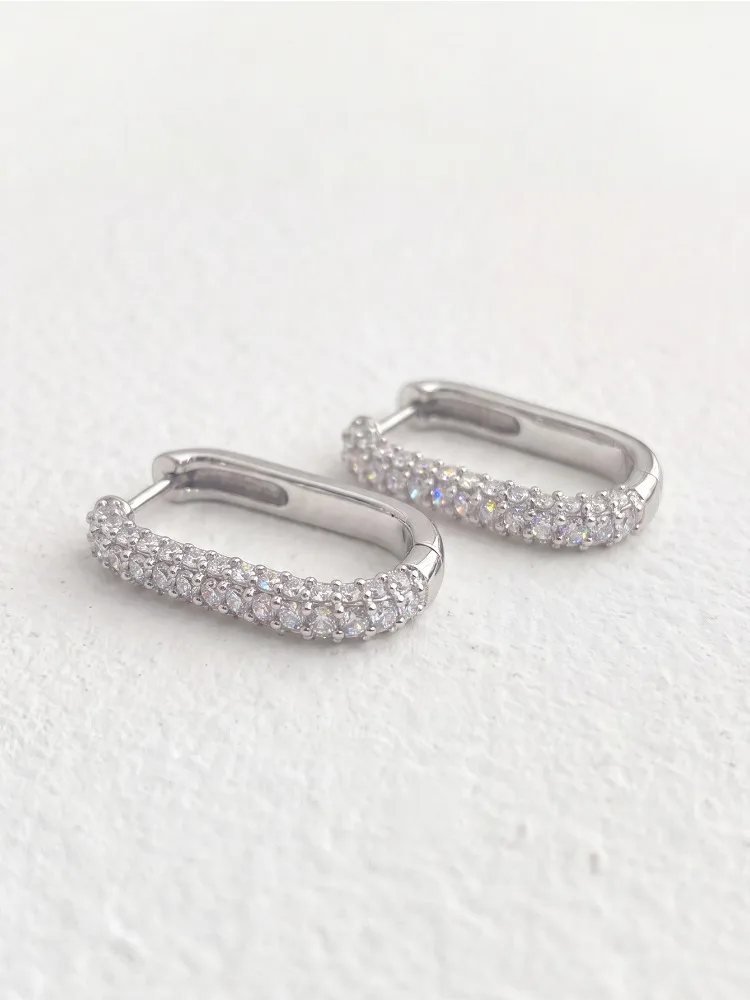 Luxury Real Oval Three Rows Moissanite Diamond Earrings Suitable for Women's Engagement Wedding 925 Silver High Quality Jewelry