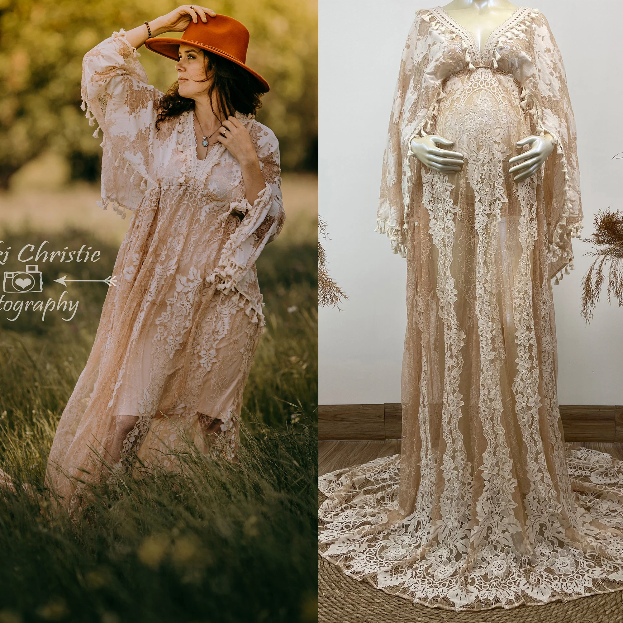 

Don&Judy Boho Lace Wedding Dress Bridal Vestidos De Noiva Appliques Tassel Party Beach Gown Vintage Maternity Pregnancy Dresses