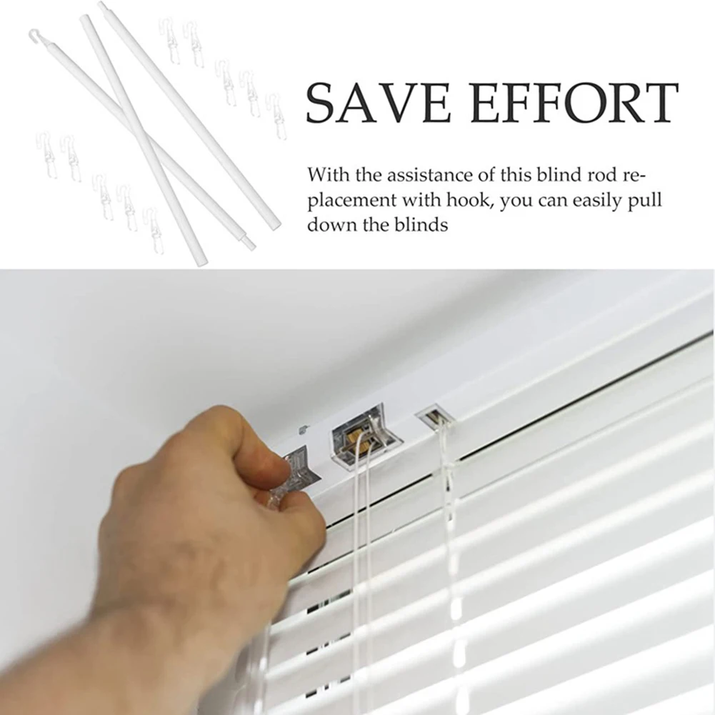PP Venetian Blinds Pull Rod Adjustable up to 117CM with Turnbar and 10 Hooks Designed for Multi Environment Use