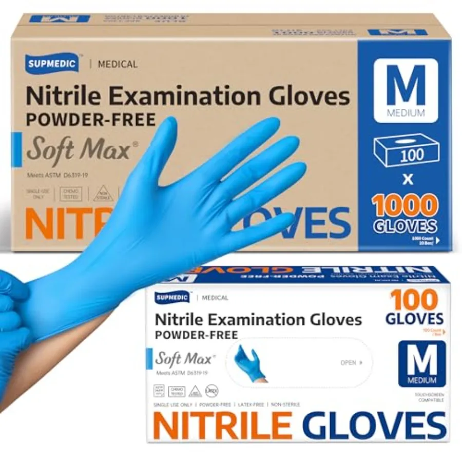 

Supmedic Medical Soft Max™ Nitrile Exam Gloves 1000 Pcs Latex-Free Powder-Free Food Safe Clean Cooking Disposable Glove Blue