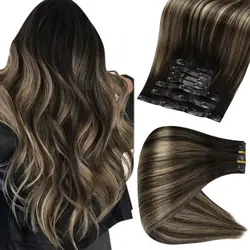 Full Shine Clip in Hair Extensions Human Hair 8Pcs 100G Seamless Clip In Human Hair Extensions Ombre Blonde Color PU Remy Weft