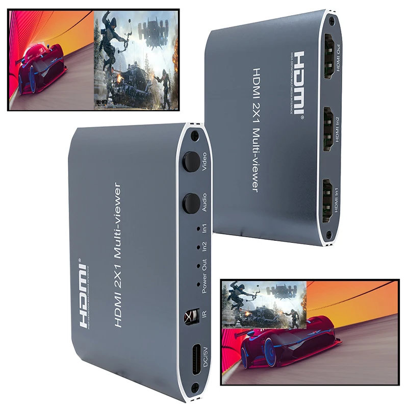 1080P HDMI Multi-Viewer Nahtloser Umschalter mit PIP 2x1 HDMI Bildschirm Multiviewer Video-Switch 2 in 1 Out mit Fernbedienung für TV Laptop