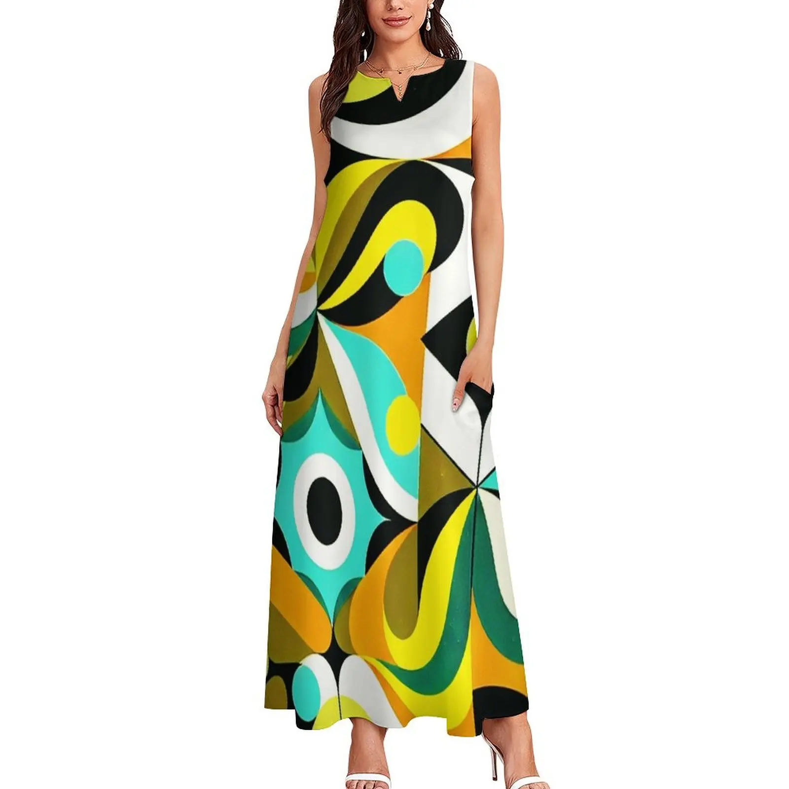 Mid-Century Modern Vibrantly Colorful Glamorous Geometric Long Dress women's summer dresses 2025 evening dresses luxury 2025