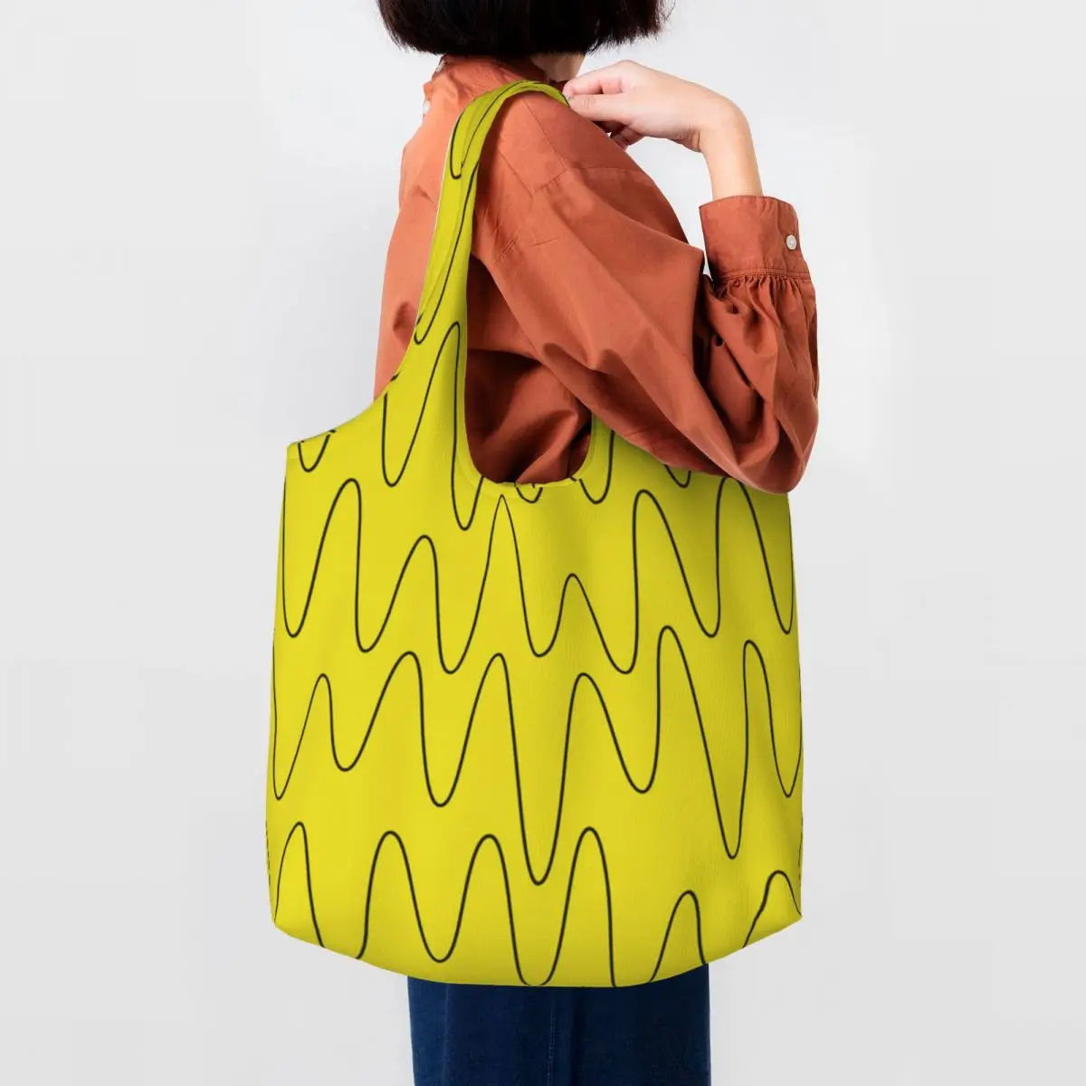 Custom Sound Waves Sunflower Yellow Shopping Tote Bags Reusable Street Eldridge Canvas Groceries Shoulder Shopper Bags Handbags