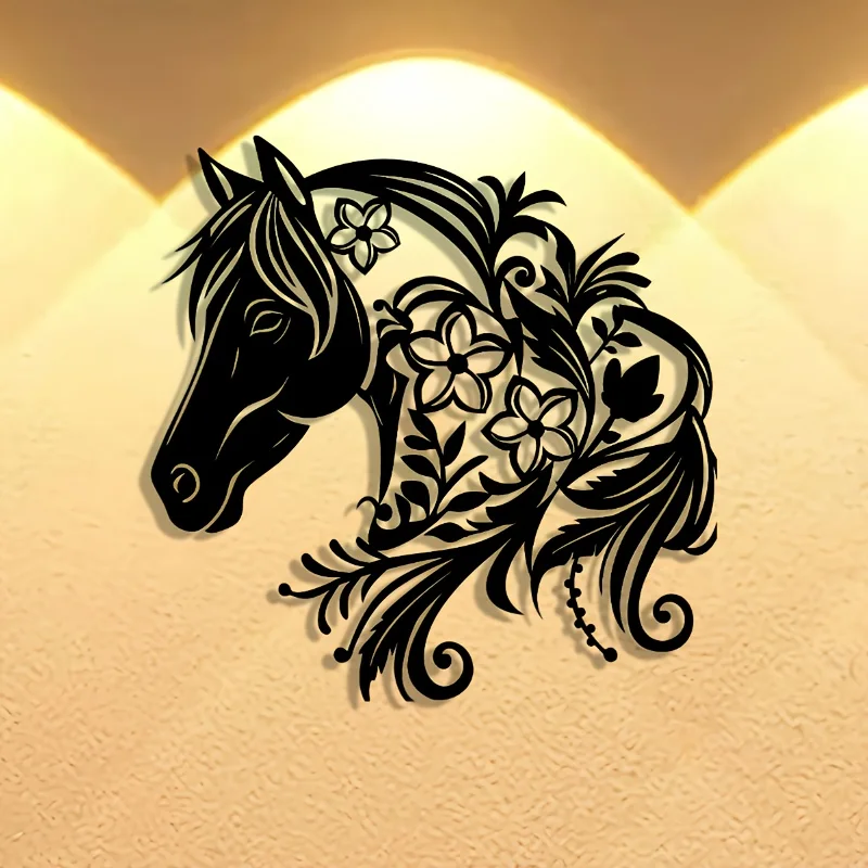 Iron Horse Head Metal Wall Art Decor, 2D Flat Laser‑Cut Iron Silhouette, Powder‑Coated Rust‑Resistant Bohemian Wall Sculpture