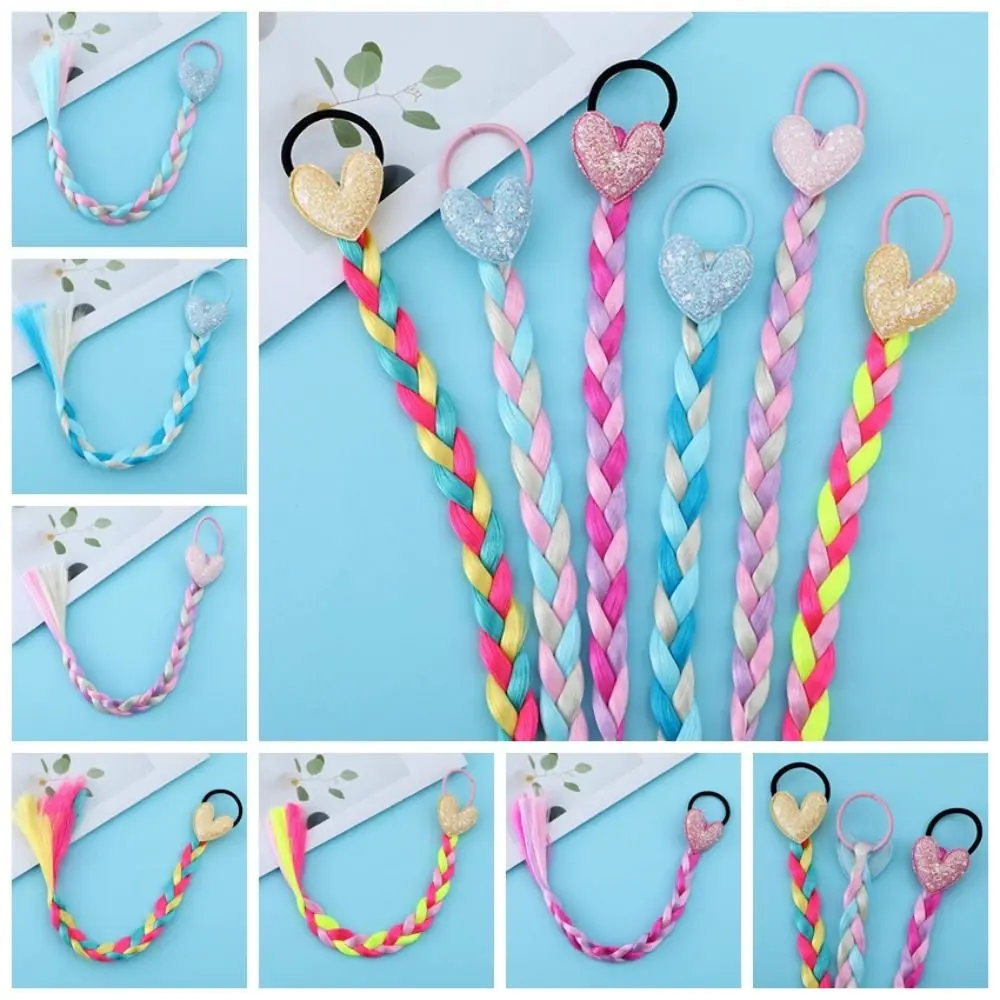 Synthetic Girls Braided Ponytail Love Heart Sequined Colorful Braid Headband Hair Ornament Rubber Bands Kids Cartoon Ponytail