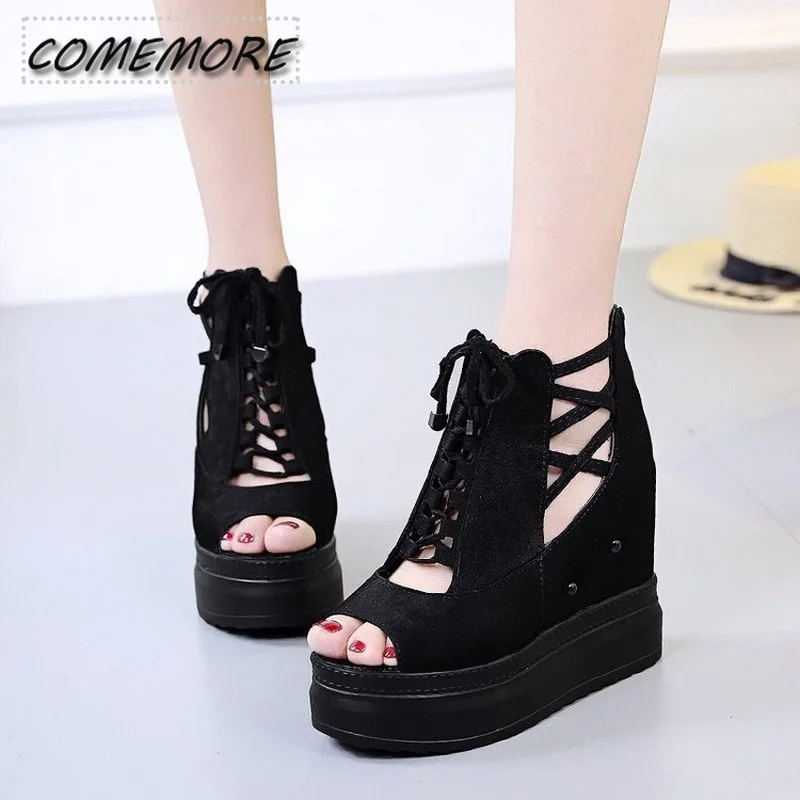 Woman Platform Wedges Height Increasing Sandals Summer 2024 Oncise Shoes Woman\'s Fish Mouth Fashion Zipper Thick Bottom Sandals