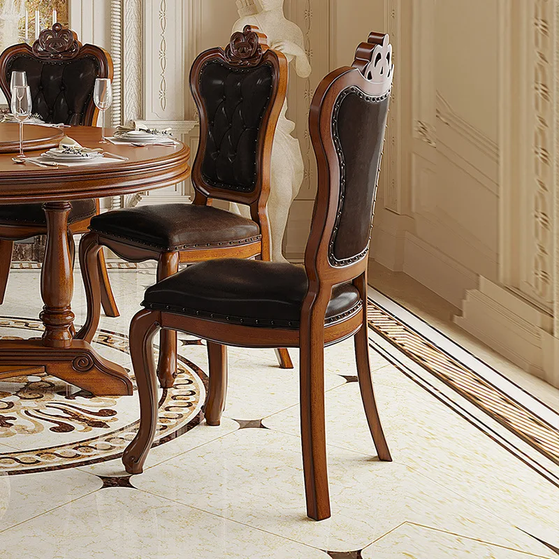 Sedia da pranzo in pelle americana con schienale in legno massello per la casa con sedia da casa intagliata